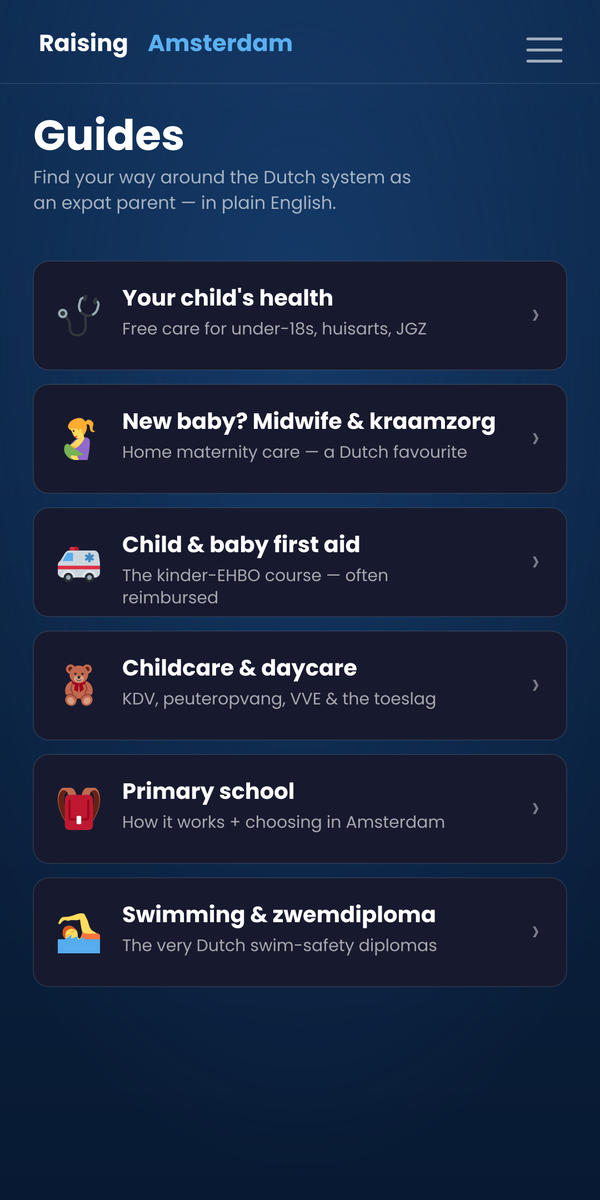 Raising Amsterdam app — Dutch system guides