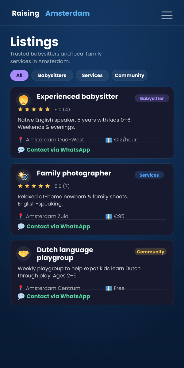 Raising Amsterdam app — listings