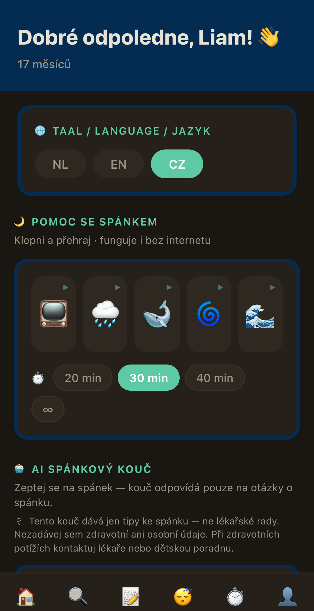 Konverzace s AI spánkovým koučem v RaisingSmall
