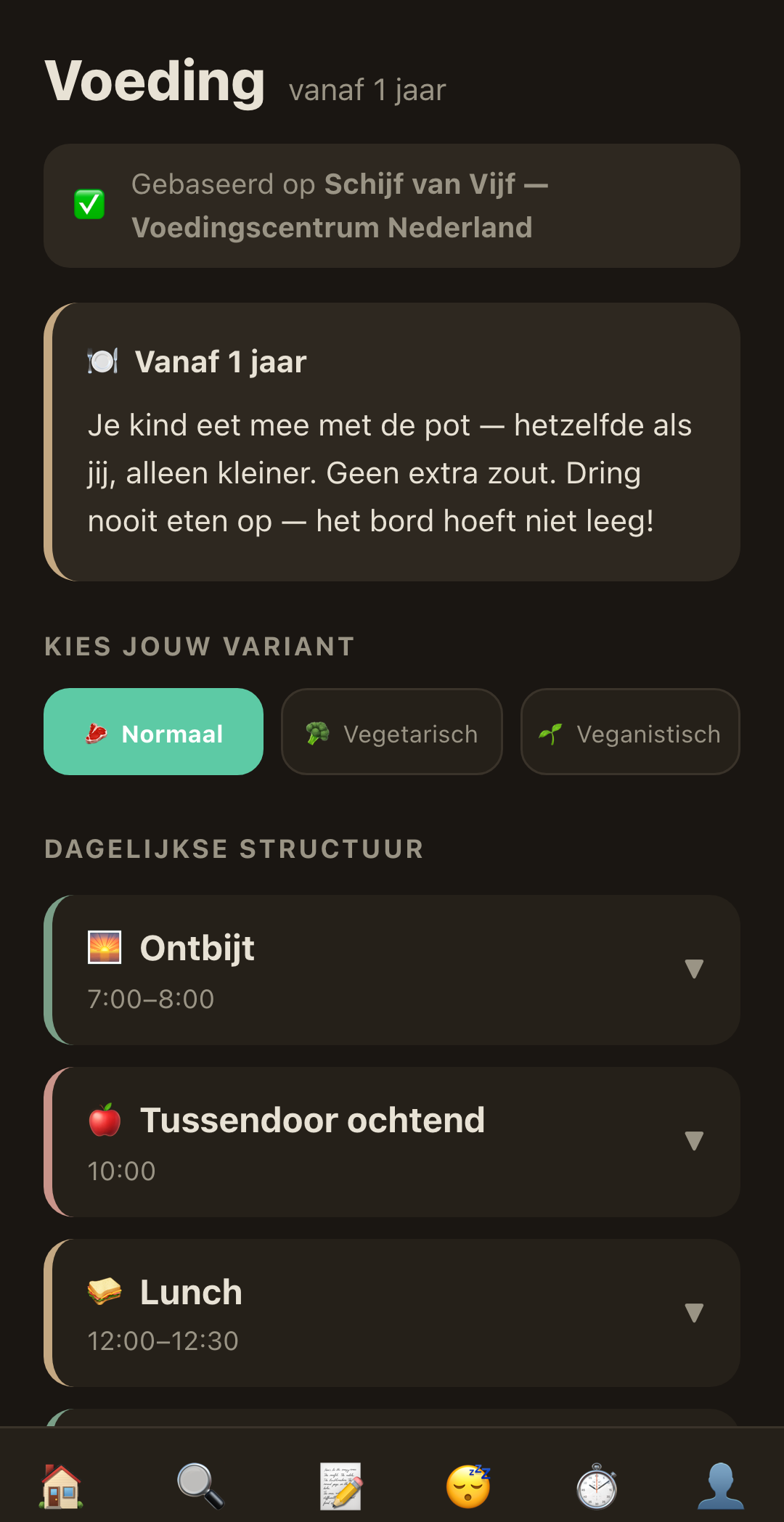 Voedingsplanner in RaisingSmall met reguliere, vegetarische en vegan varianten