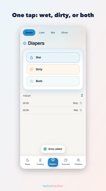 One-tap diaper log
