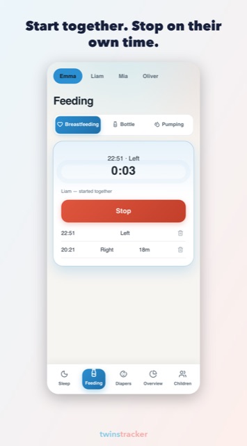 Tandem breastfeeding timer for two babies