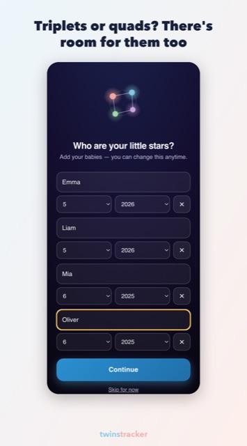 Onboarding screen for four children
